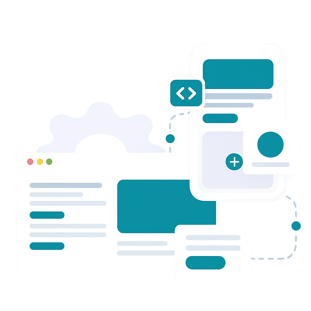 Ilustração de sistemas web e apps mobile