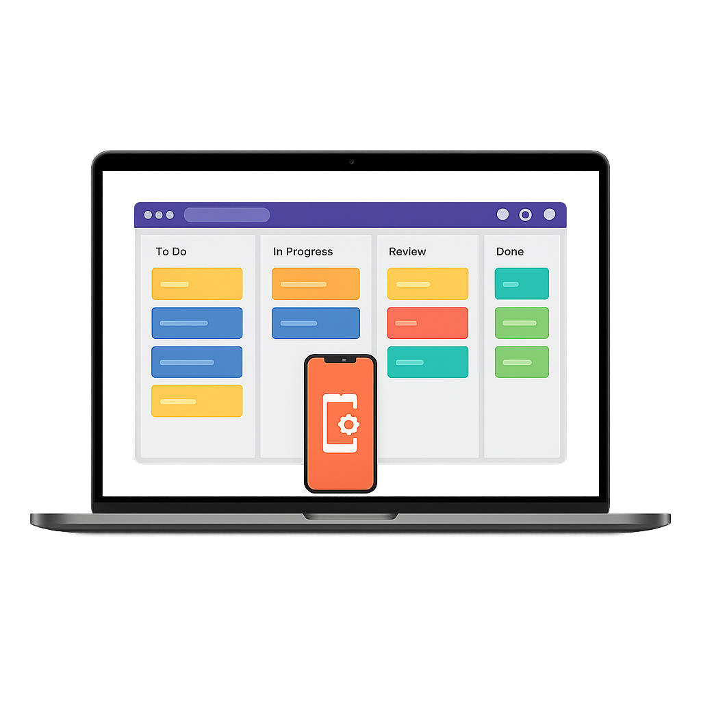 Tela de computador com quadro Kanban